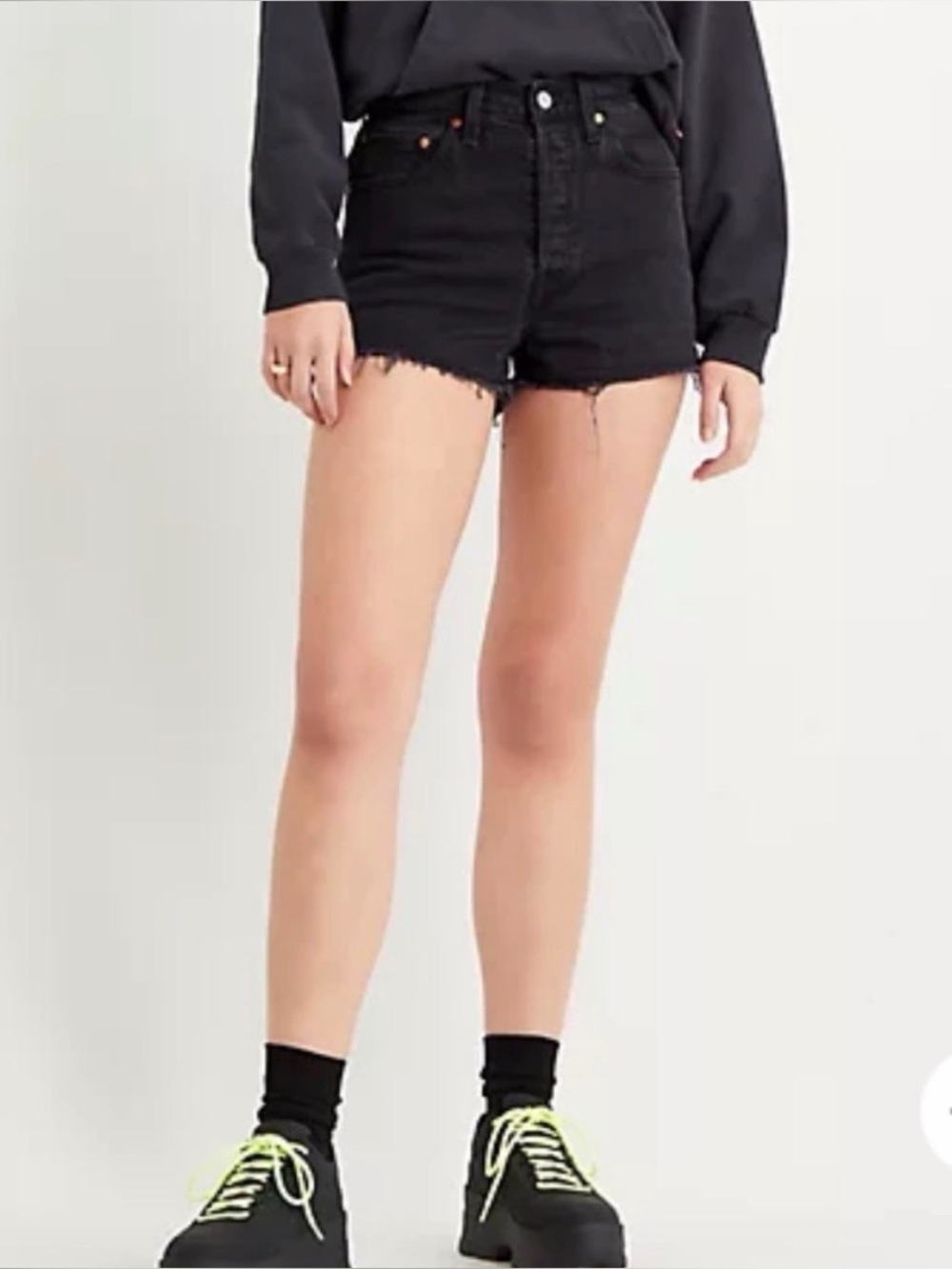 Levi's Ribcage High-Rise Denim Cut-Off Shorts in Washed Black Size 29